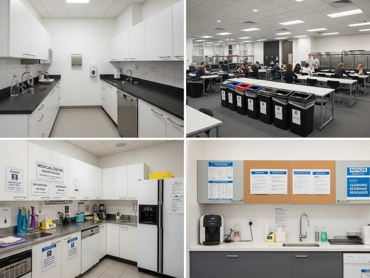 Different commercial kitchen environments showing cleaning needs based on traffic and risk levels.