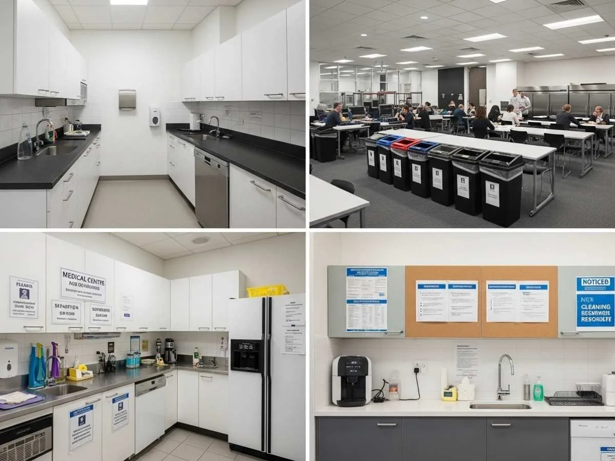Different commercial kitchen environments showing cleaning needs based on traffic and risk levels.